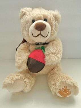 Plush Beige Teddy Bear with Strawberry Plush Toy